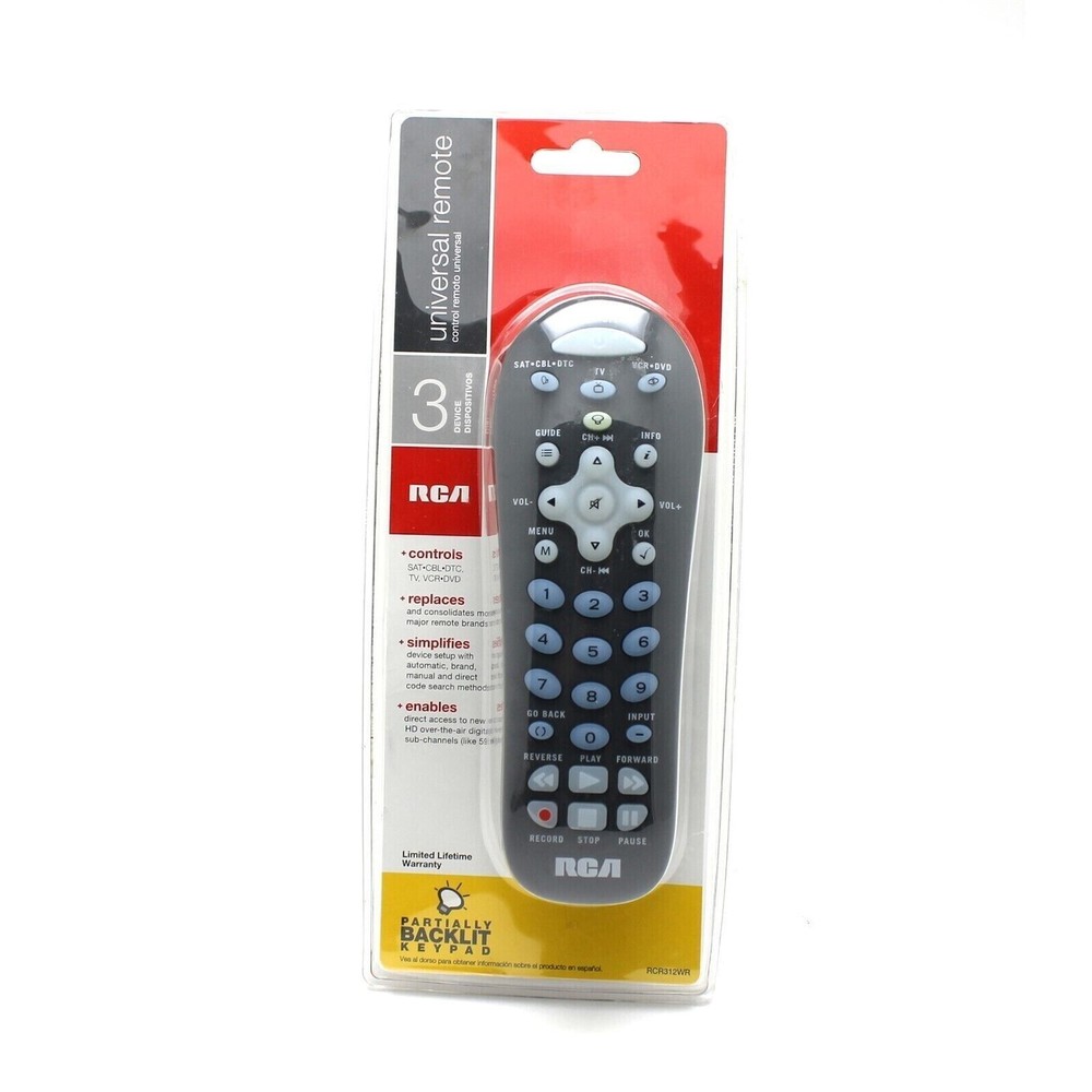 NEW RCA UNIVERSAL REMOTE CONTROL 3 Devices RCR312WR Backlit Keypad Date 1246EW
